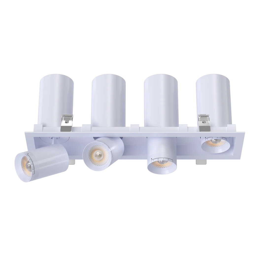 Four-head-trimmed-recessed-spotlight-with-independent-90-degree-telescoping-hinges