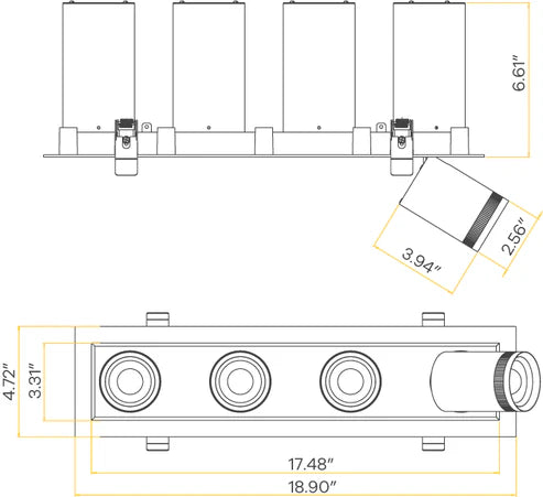Four-head-trimmed-recessed-spotlight-with-independent-90-degree-telescoping-hinges