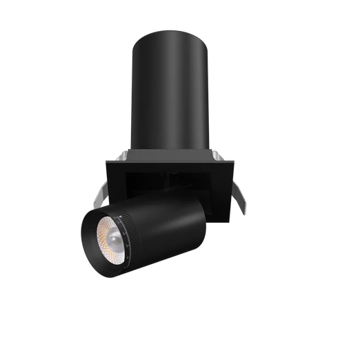 Square-trimmed-recessed-spotlight-with-90-degree-telescoping-cylinder