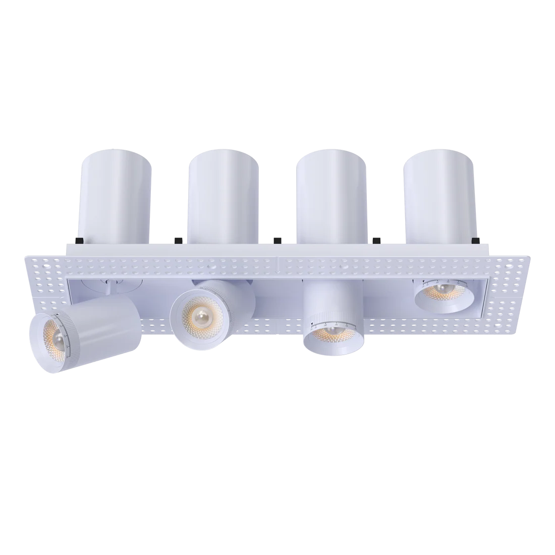 Four-head-trimless-plaster-in-recessed-spotlight-with-independent-90-degree-telescoping-hinges