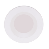 Space 4 inch round LED retrofit light with white trim and frosted diffuser