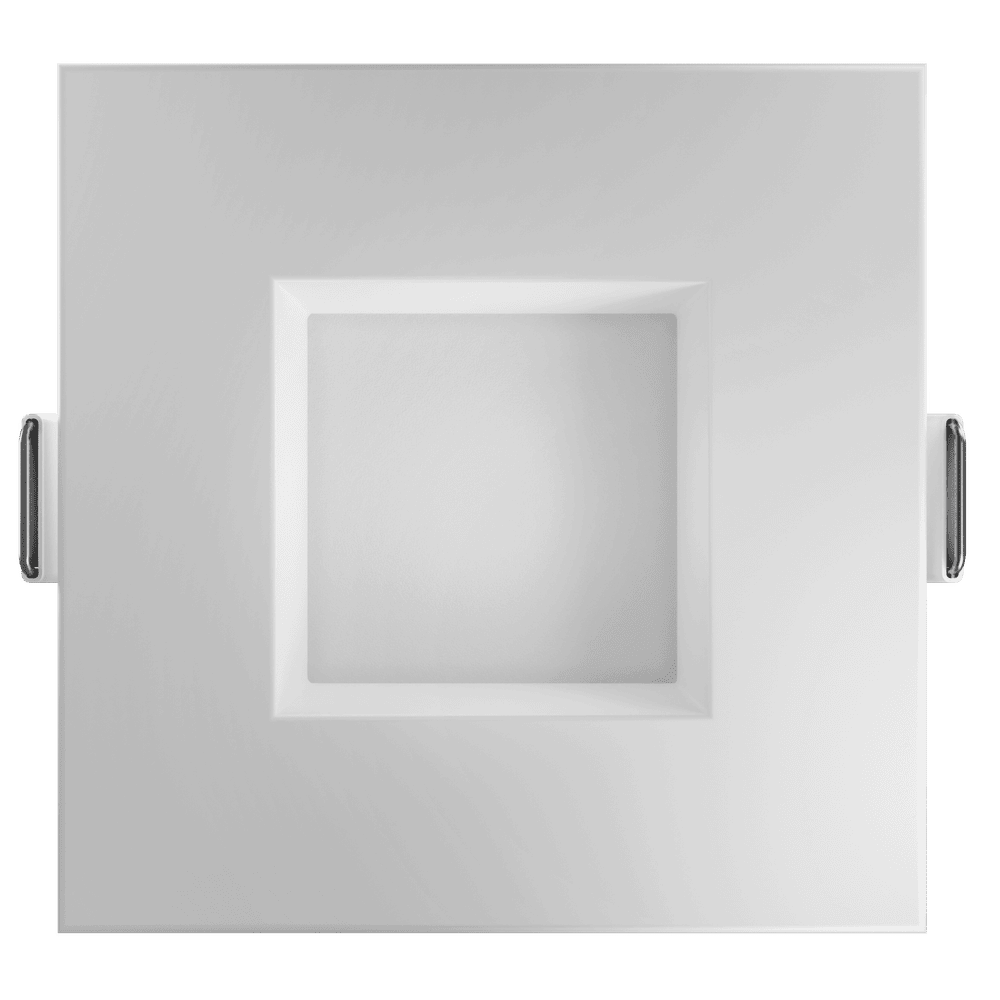 Regulus 3 inch square regressed slim LED downlight, white trimmed finish, 10W output, 5CCT selectable color temperature, clip-in flush mount