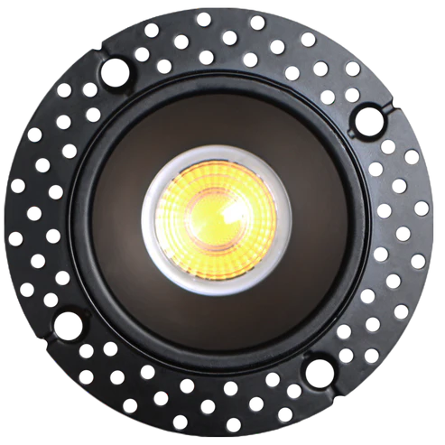 2" round trimless ceiling luminaire in black, clear diffuser, energy-efficient LED