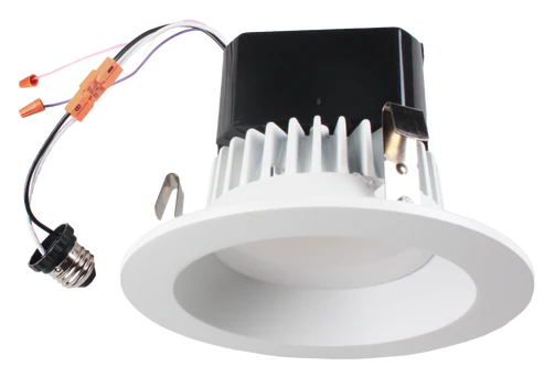 Space 4" 14W and HO Round Retrofit LED Downlights, selectable CCT 2700K–5000K, wet location rated, frosted diffuser, UL listed