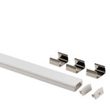 1/2 inch aluminum surface mount LED channel with opal frosted diffuser, available in silver, white, and black finishes, 96 inch length