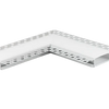 2" L corner aluminum trimless LED channel with frosted opal diffuser for recessed, seamless corner LED installations.