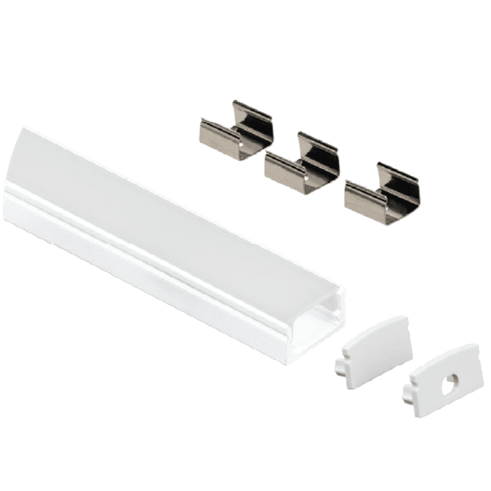 1/2 inch aluminum surface mount LED channel with opal frosted diffuser, available in silver, white, and black finishes, 96 inch length