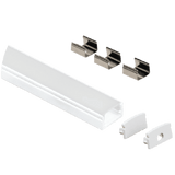 1/2 inch aluminum surface mount LED channel with opal frosted diffuser, available in silver, white, and black finishes, 96 inch length