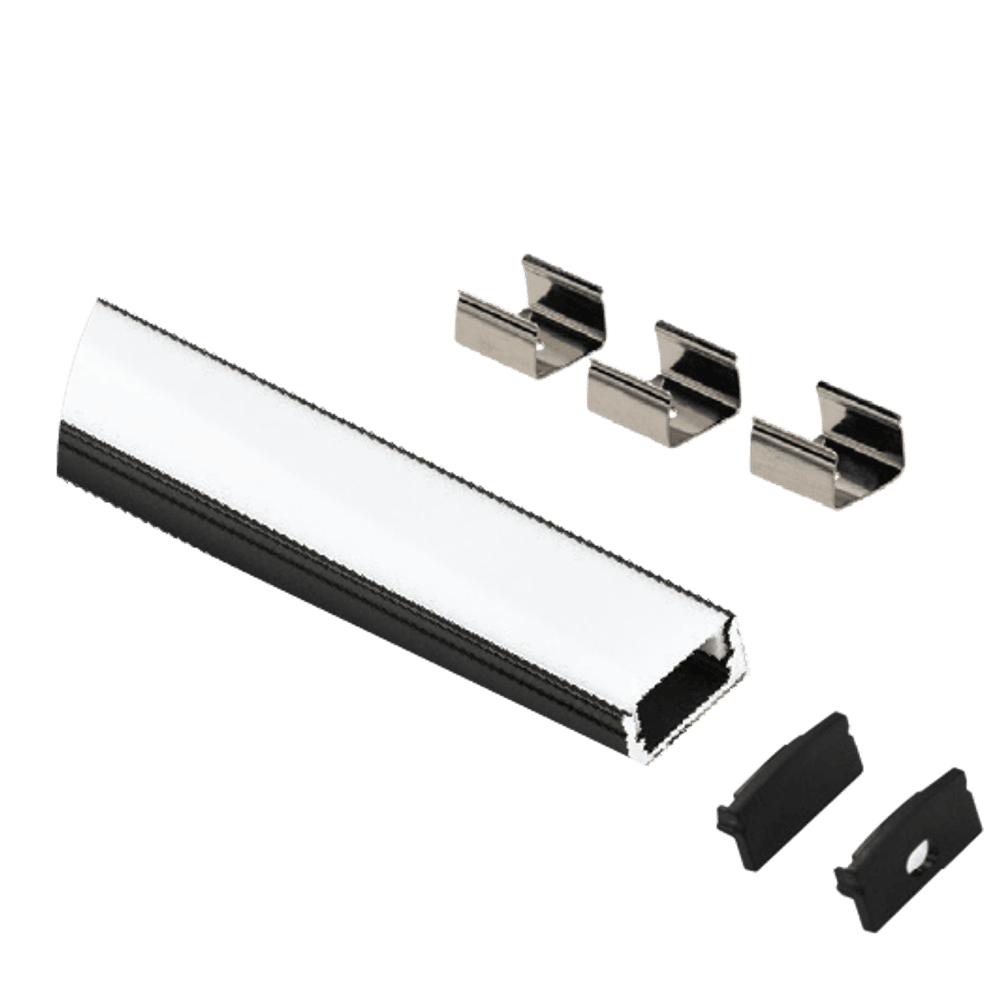 1/2 inch aluminum surface mount LED channel with opal frosted diffuser, available in silver, white, and black finishes, 96 inch length