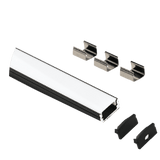 1/2 inch aluminum surface mount LED channel with opal frosted diffuser, available in silver, white, and black finishes, 96 inch length