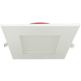 6 inch fire rated square slim LED downlight with white trimmed finish, 18 watt output, 5CCT selectable color temperature, flush mount design