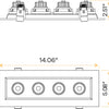 4 head recessed LED spotlight fixture with adjustable gimbals
