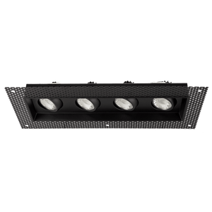 3-inch quadruple-head trimless LED downlight from the Saturn Series, featuring selectable color temperature and 30W total power, designed for sleek, modern recessed lighting.