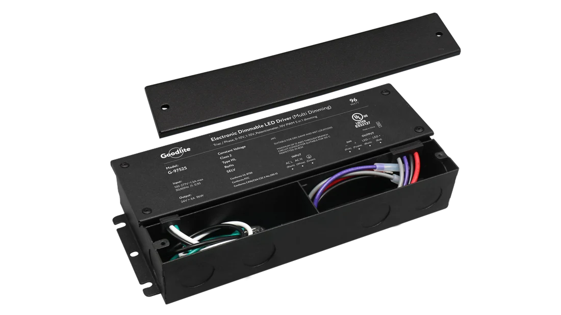 96W 24V electronic LED driver, multi-dimming support, Class 2, IP66 rated, UL listed power supply