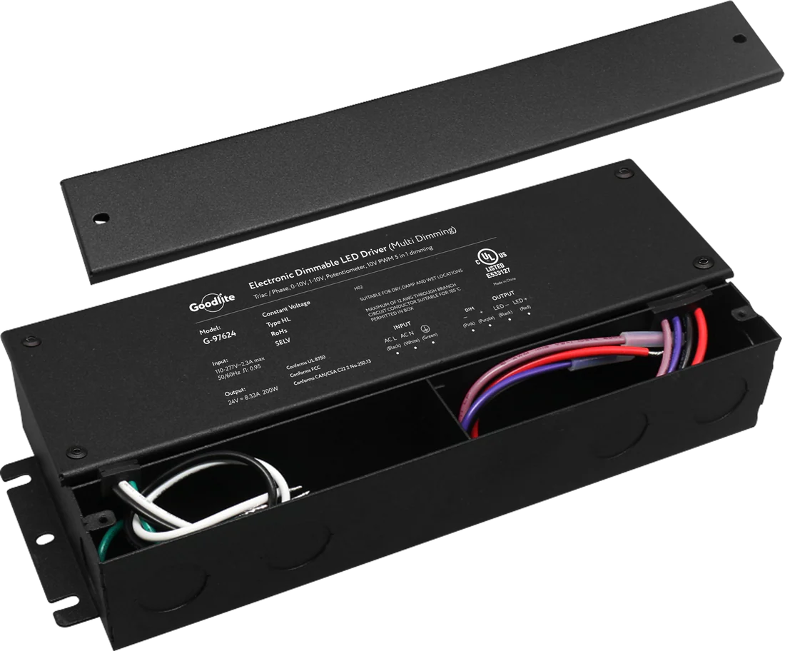 200W 24V electronic LED driver with multi-dimming and IP66 outdoor rating