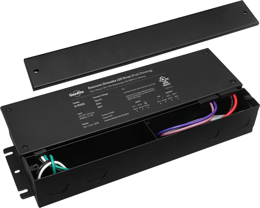 300W 24V electronic LED driver with multi-dimming and IP66 rating