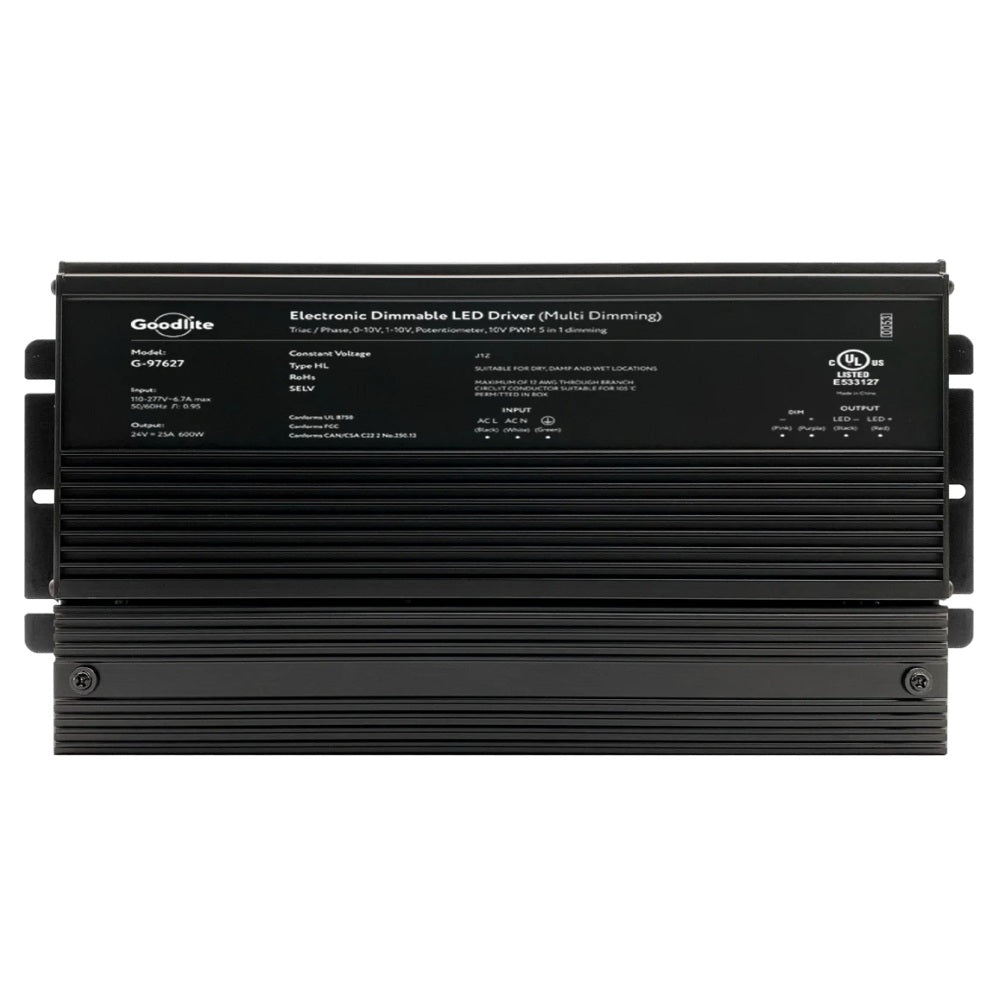 600W 24V electronic LED driver with multi-dimming and IP66 outdoor rating