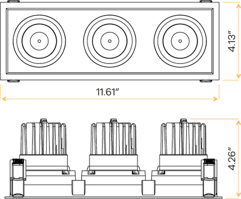 Architectural-triple-head-regress-gimbal-installed-in-wet-location-ceilings
