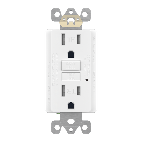 15 Amp GFCI Tamper-Resistant Outlet, Self Testing, Self Grounding with LED Indicator - White
