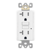 GFTRG20 20 amp GFCI tamper-resistant outlet with self-testing, self-grounding, LED indicator light, UL listed for residential and commercial wet locations.