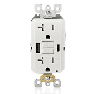 20 Amp Duplex Decorator Receptacle | USB Type A/C 4.8 Amp | Tamper-Resistant | 125V