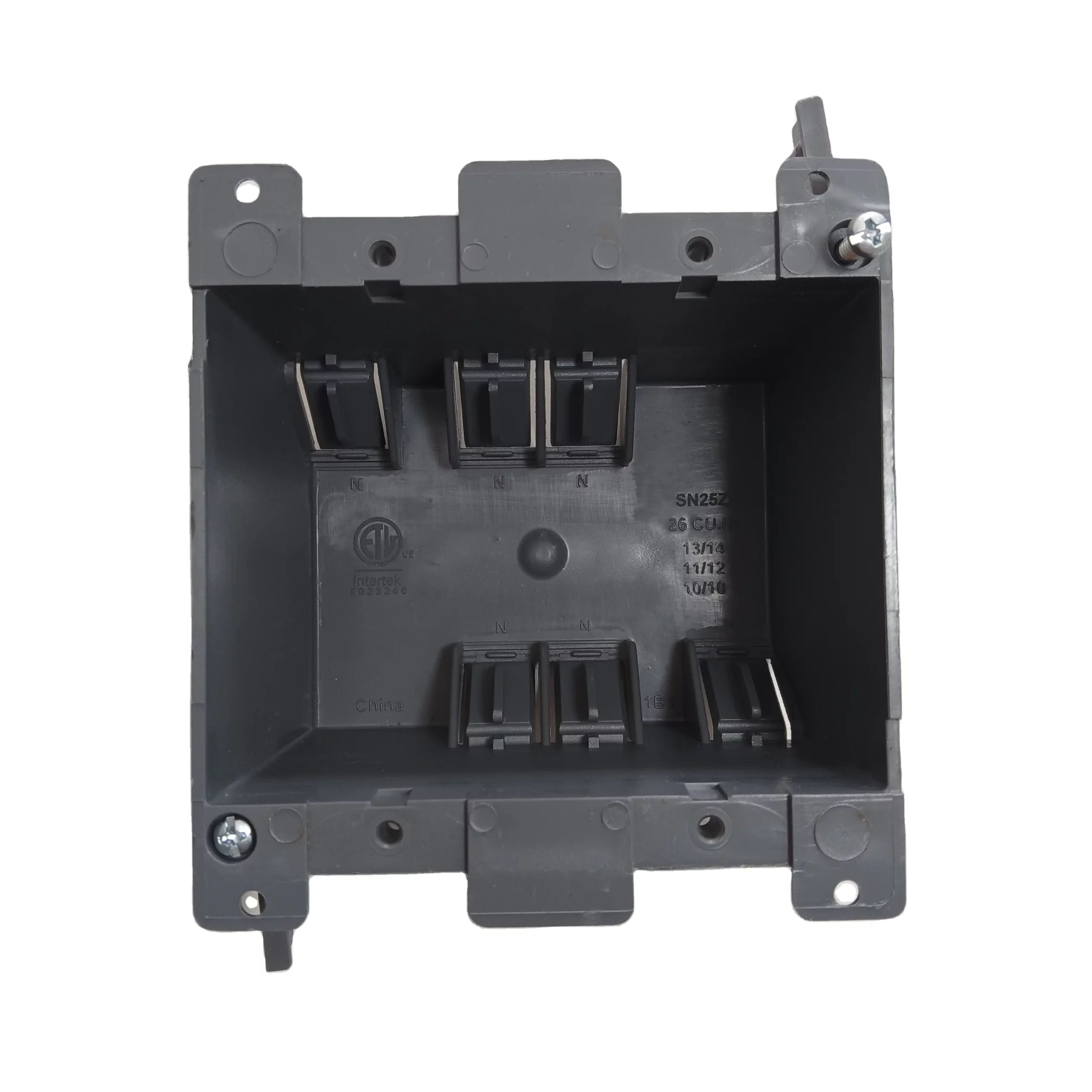 PLS-SN25Z 2-gang PVC old work electrical box in gray, IP54 rated and ETL listed, designed for indoor retrofit switch and outlet installations.