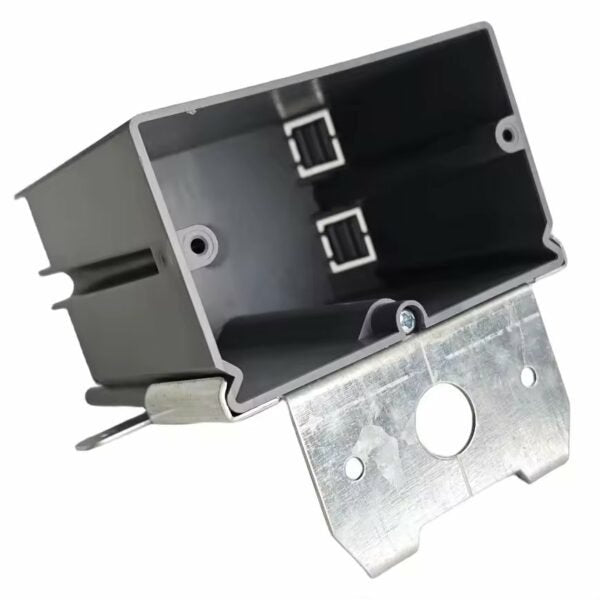 PLS-SN21X-ADJ 1-gang PVC adjustable new work electrical box, ETL listed, gray/blue, designed to accommodate varying wall coverings for flush switch and outlet installations.