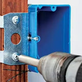 PLS-SN21X-ADJ 1-gang PVC adjustable new work electrical box, ETL listed, gray/blue, designed to accommodate varying wall coverings for flush switch and outlet installations.