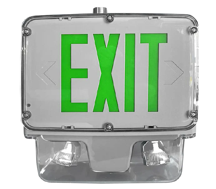 industrial explosion proof exit sign with dual LED heads and battery backup