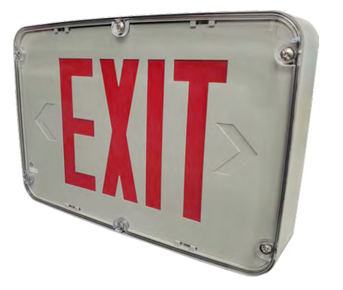 Hazardous Location Exit Sign, Single/Double Face, Red/Green Letters, Gray Housing