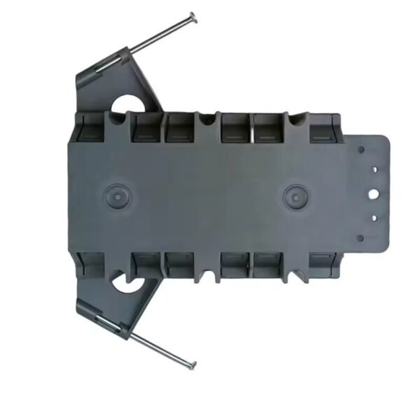 PLS-SN60X 4-gang PVC new work electrical box, 60 cubic inch capacity, IP65 rated, 2-hour fire rated, ETL listed, with fixed nails, slips, and knockouts for safe switch and outlet installations.