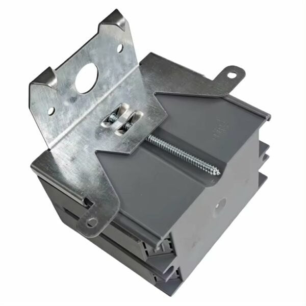 PLS-SN34X-ADJ 2-gang PVC adjustable new work electrical box, ETL listed, gray/blue, designed to accommodate varying wall coverings for flush switch and outlet installations.