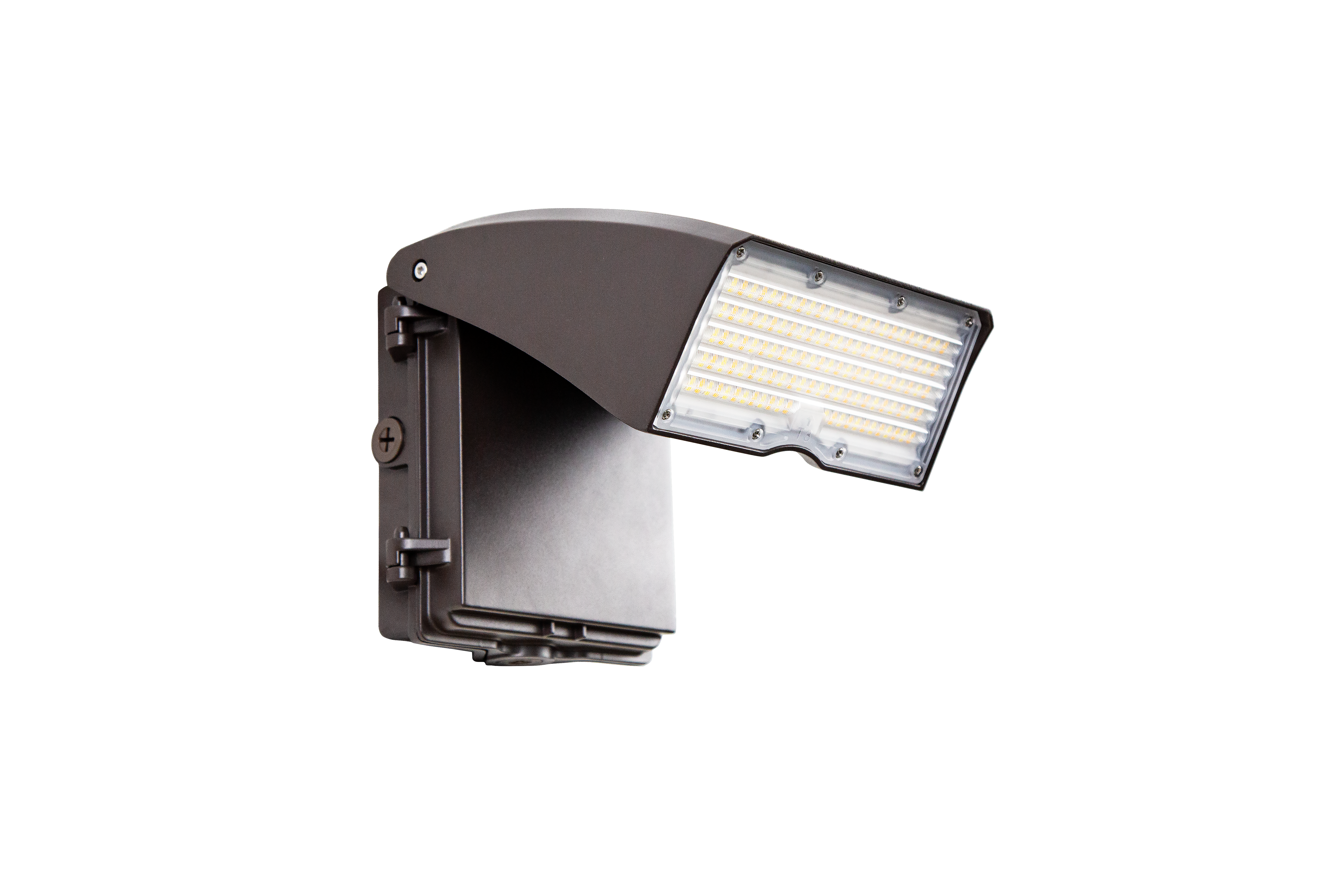 Bronze commercial LED wall pack with adjustable housing and photocell