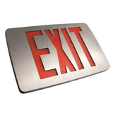 thin die-cast LED exit sign with red or green illumination and battery backup
