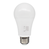 A19 75W equivalent LED bulb with frosted finish, E26 base, 5 CCT selectable color temperatures, and 220-degree beam angle.