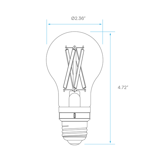 A19 white filament LED bulb with clear glass, E26 base, 5 CCT selectable color temperatures, and 300-degree beam angle.
