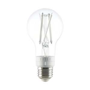 A19 white filament LED bulb with clear glass, E26 base, 5 CCT selectable color temperatures, and 300-degree beam angle. - Available at Electrical Marketplace