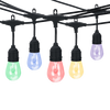 24-foot RGBW LED outdoor plug-in string lights with clear bulbs and color-changing plus warm white lighting options.