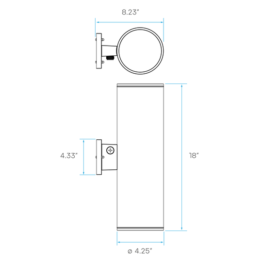 18-inch black up-down high output outdoor cylinder LED light with selectable wattage and color temperature (LR40339).