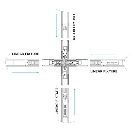 LR42621 Architectural Linkable Linear X-Connector in black finish for multi-directional linear lighting systems