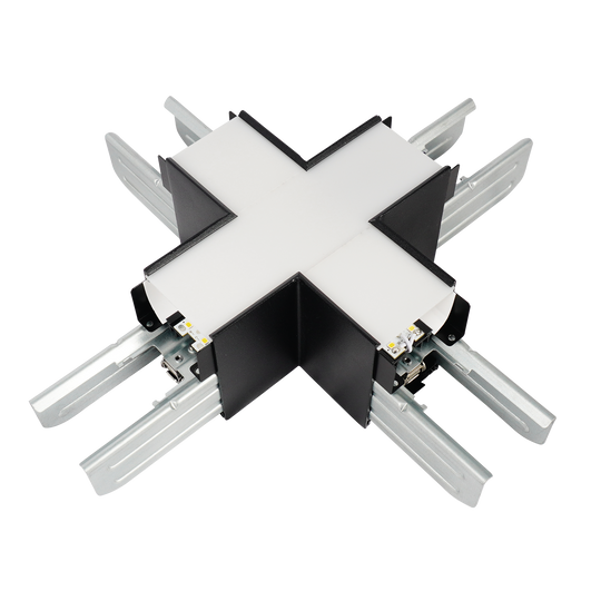 LR42621 Architectural Linkable Linear X-Connector in black finish for multi-directional linear lighting systems