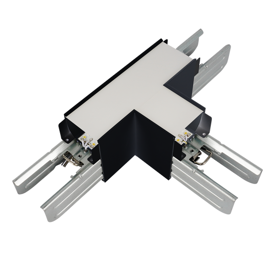 LR42625 black Architectural Linkable Linear T-Connector for commercial multi-directional lighting layouts