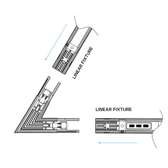 V60° connector for architectural linear LED lighting systems