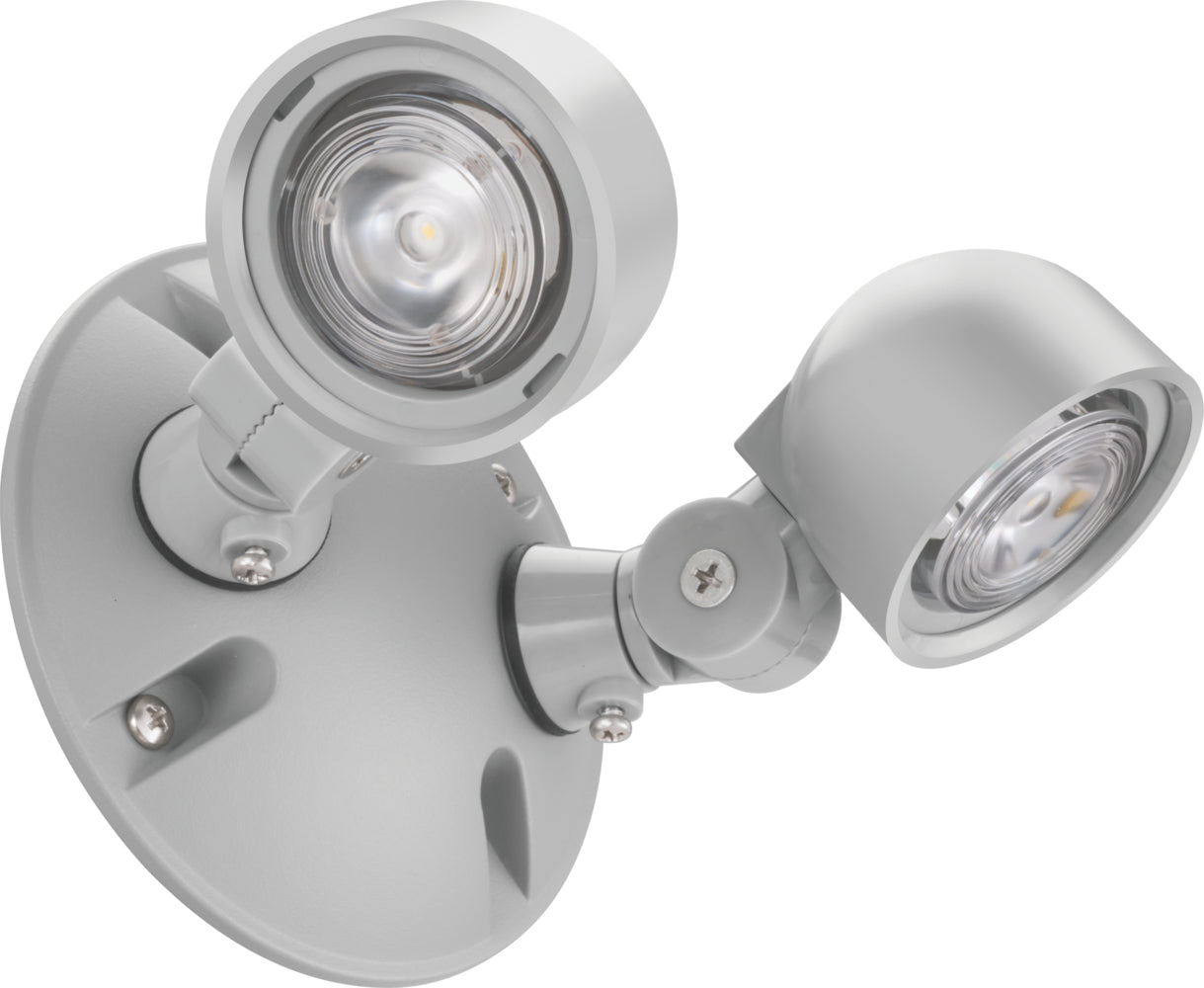 Compact LED mini outdoor remote head light with polycarbonate housing, adjustable LED lamp heads, single or double configuration, and universal mounting plate.