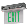 Recessed Edgelit Aluminum Exit Sign RELZXTE with ultra-bright LED, acrylic panel, and aluminum housing for ceiling installations.