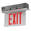 Recessed Edgelit Aluminum Exit Sign RELZXTE with ultra-bright LED, acrylic panel, and aluminum housing for ceiling installations.