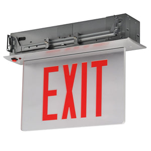 Recessed Edgelit Aluminum Exit Sign RELZXTE with ultra-bright LED, acrylic panel, and aluminum housing for ceiling installations.