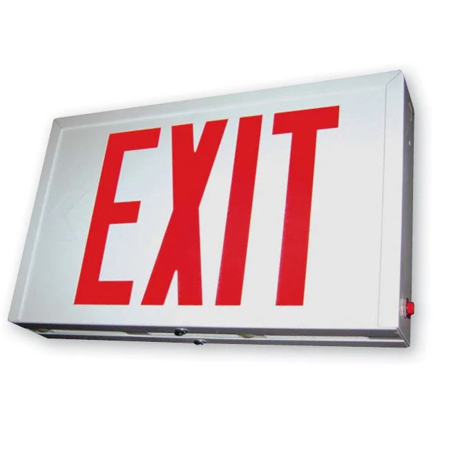 Steel Housing Exit Sign | Black & White | Red or Green Letter