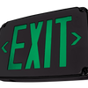 Compact wet location exit sign with red and green LED letters, single or double face, polycarbonate housing for indoor and outdoor use