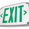 Compact wet location exit sign with red and green LED letters, single or double face, polycarbonate housing for indoor and outdoor use